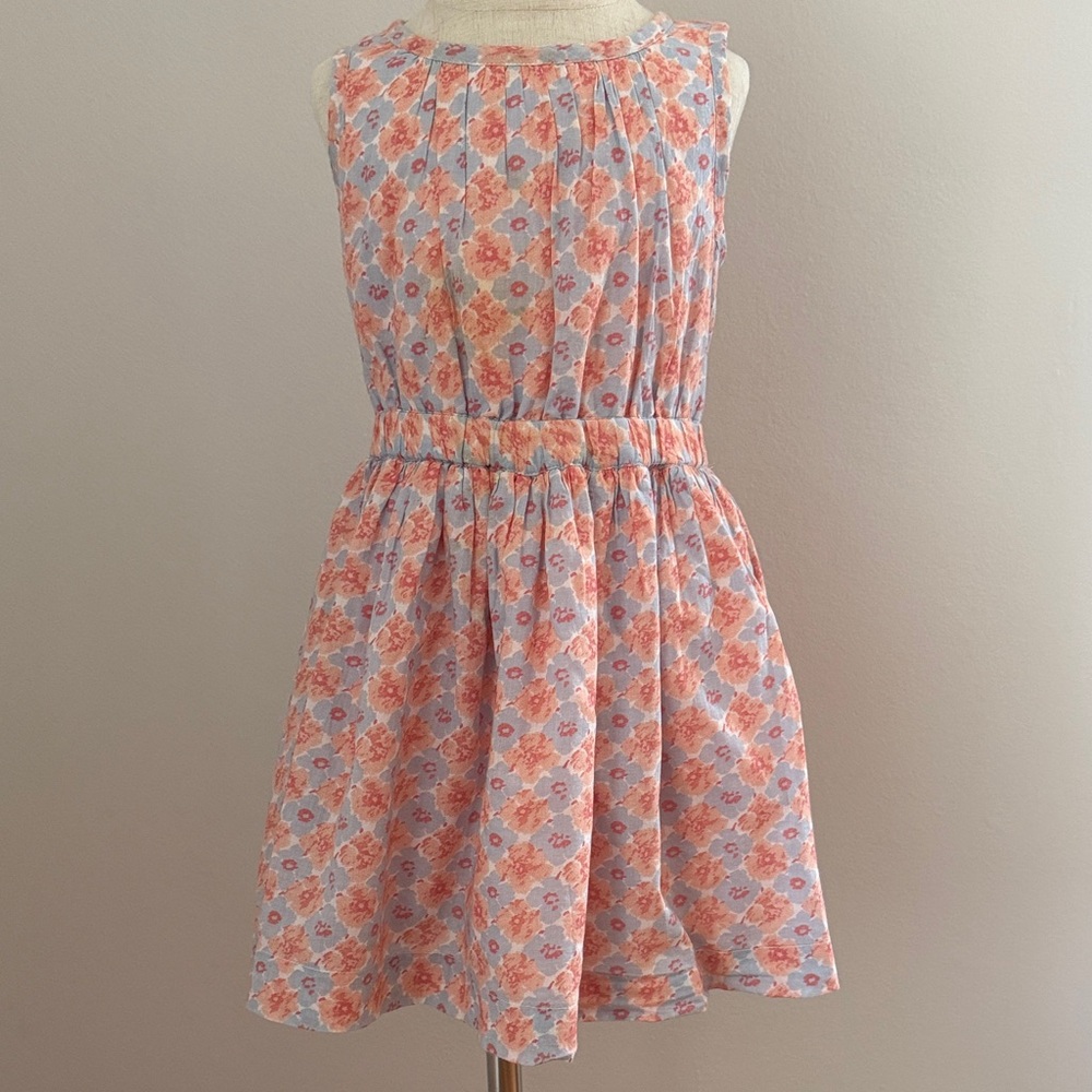 Crewcuts J.Crew Girls Floral Dress 3T Peach Blue Sleeveless Easter Spring